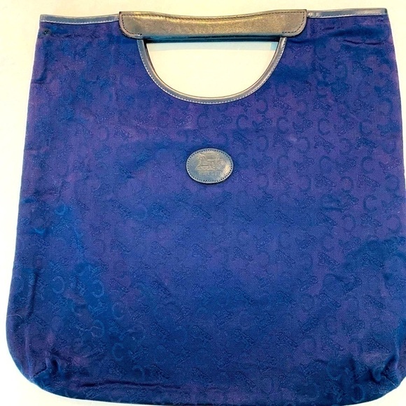 VINTAGE Celine Jacquard C Fabric & Leather Handbag Tote - Picture 7 of 15